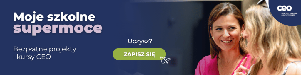 Baner o bezpłatnych projektach i kursach Centrum Edukacji Obywatelskiej